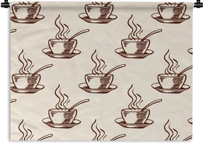Wandkleed - Wanddoek - Patronen - Vintage - Koffie - 60x45 cm - Wandtapijt