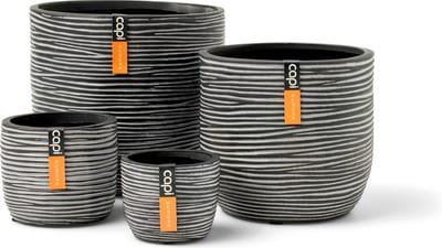 Capi Europe - Mix doos Pot bol Rib antraciet - Antraciet - Bloempotten voor binnen - 5 jaar garantie - Cadeauset