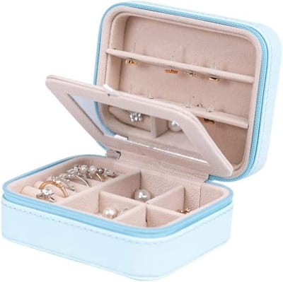 Sieradendoos Juwelenkistje - Draagbare Organizer - Reisopslag - Met Spiegel - 11x9x5.5cm - Grijs