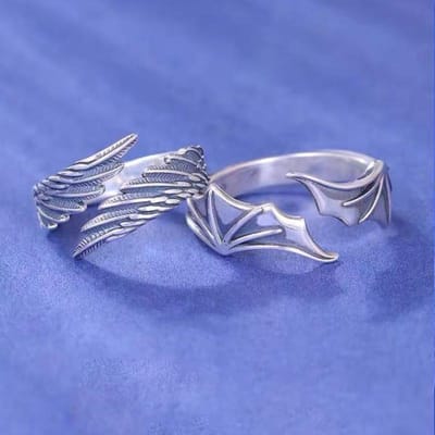 Gotische Punk Engel Duivel Vleugels Verstelbare Ring Voor Mannen Vrouwen Retro Hip Hop Vingerringen Koppel Bruiloft Feest Sieraden Cadeaus resizable gray