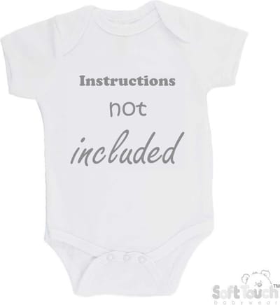 100% Katoenen Romper "Instructions not included" Unisex Katoen Wit/grijs Maat 56/62