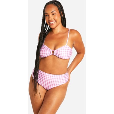 boohoo Dames Plus ruitjesprint high waist bikinislip | Roze | Maat: 56
