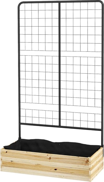 Plantenbak met klimrek - Bloembak - Weerbestendig - Met trellis - Buiten - Hout - Plantenrek - Rechthoekig - 47 Liter - Zwart