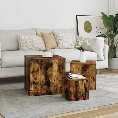 vidaXL - Bijzettafels - 3 - st - bewerkt - hout - gerookt - eikenkleurig