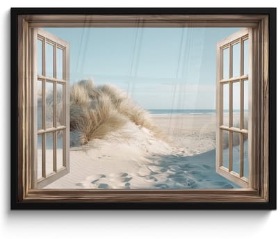 Poster in lijst - Fotolijst 70x50 cm - Posters - Doorkijk - Helmgras - Duinen - Zee - Landschap - Posterlijst zwart - Decoratie - Wanddecoratie woonkamer - Muurdecoratie slaapkamer