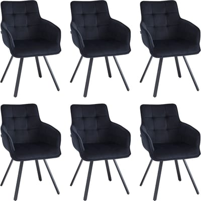 Colenis® - Taha Eetkamerstoel - Set Van 6 - Zwart - Fluweel - Met armleuning - Draaistoel - 180°