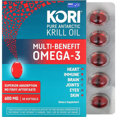 Kori, huile de krill antarctique pure, oméga-3 multi-puissant, 600 mg, 28 gélules