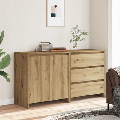 vidaXL - 2-delige - Dressoirs - bewerkt - hout - artisanaal - eikenkleur