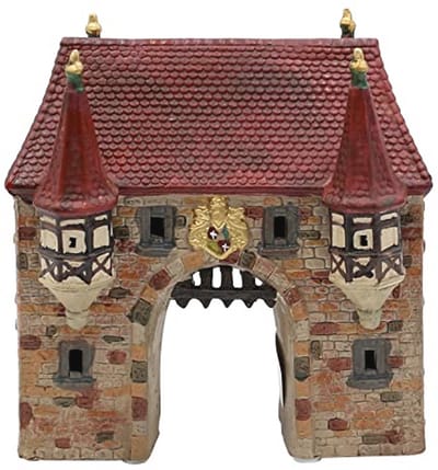 Windlicht stadspoort van porselein met verlichting - 18 x 17 x 19 cm