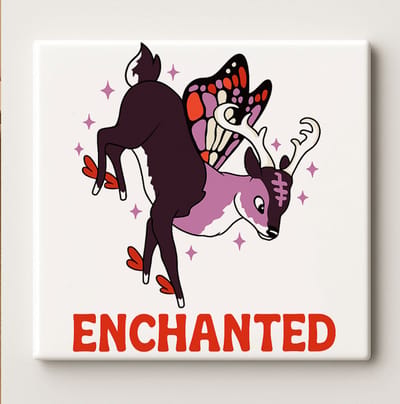 Enchanted Fantasie Hert Tegel 15x15cm – Magische Dieren Wanddecoratie, Sprookjesachtige Huisdecoratie, Perfect Cadeau voor Fantasie- en Natuurliefhebbers