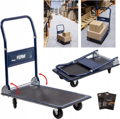 FERM - Plateauwagen - Draagvermogen 150kg - Inklapbaar - Anti slip platform - 734x480mm - Rubberen wielen – 2 zwenk / 2 vast - Transportwagen - TTM1027