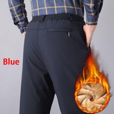 Winter Gewatteerde Bovenkleding Katoenen Broek Heren Hoge Taille Grote Maat Warme Broek Lamsvacht Koud Weer Broek voor Heren 5XL 90-100kg blauw