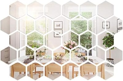 32 Stuks Verwijderbare Acryl Spiegel Muurstickers Hexagon Vorm Zelfklevende Decoratie voor Woonkamer Slaapkamer Kantoor