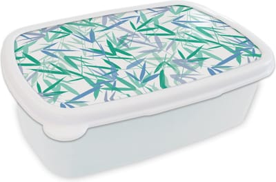 Broodtrommel Wit - Lunchbox - Brooddoos - Patroon - Bladeren - Planten - 18x12x6 cm - Volwassenen