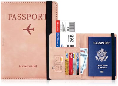 Gloovon® - Paspoorthouder met RFID-Bescherming - Reisorganizer voor Documenten - Inclusief SIM-kaart vakjes - Kunstleer - Roze