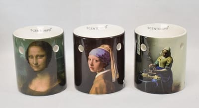 ZoeZo Design - 3 stuks - scentchips houder - geurkaars - oude meesters - Da Vinci - Van Meer - H 10 x Ø 8,5 cm - interieurgeur