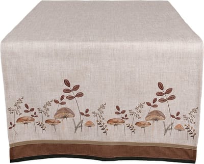 Clayre & Eef Tafelloper Overig 50x140 cm Beige Katoen Paddenstoelen Herfst decoratie