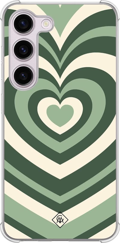 Casimoda® hoesje - Geschikt voor Samsung Galaxy S23 Plus - Groen Hart Swirl - Shockproof case - Extra sterk - TPU/polycarbonaat - Groen, Transparant