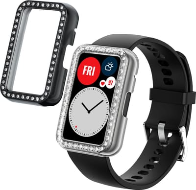 kwmobile 2x kunststof horloge rand bescherming geschikt voor Huawei Watch Fit Beschermhoes - Glitter beschermhoesje transparant / zwart