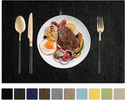 Stoffen placemats - Tafelonderleggers Imitatielinnen - Tafel Beschermen - Dubbellaags Hittebestendig - 30 x 45 cm - Zwart