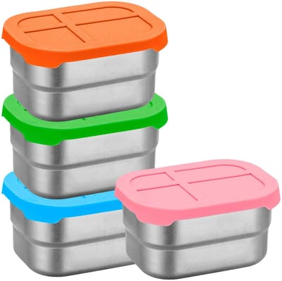 QTTVBTNA - Lunchboxen - 304 RVS Snackdoos - Lekvrij & BPA-vrij - met siliconen deksel - 230 ml kleine broodtrommels - 4 stuks