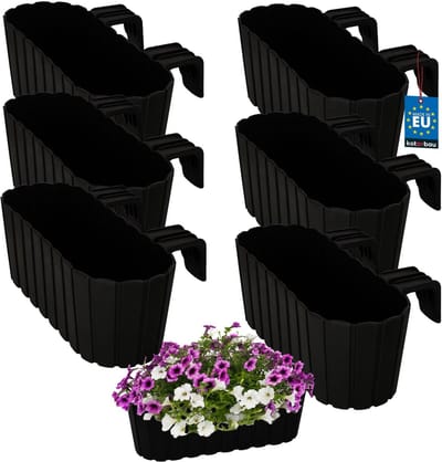 KOTARBAU® 6 st Balkonbak, Bloembak voor Balkon, PVC, 40x15x15 cm, Antraciet, Balkonbak met Houder, Plantenbak, Ovaal, Lichtgewicht, Balkondecoratie, Weerbestendig Plantenbak