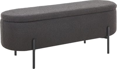 Opbergbank Lieke Antraciet - Bouclé - Breedte 110 cm - Diepte 40 cm - Hoogte 44 cm