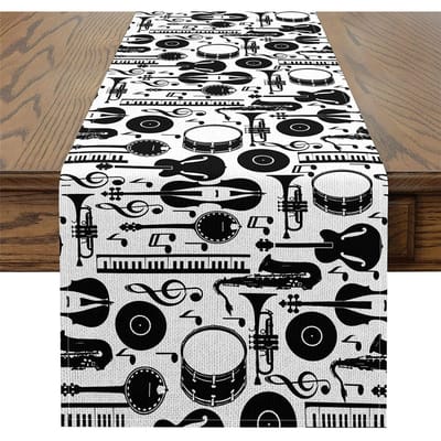 Muzieknoot Instrument Linnen Tafelkleed Feestdecoratie Herbruikbaar Boerderij Keuken Eettafelkleed Bruiloftsdecoraties 150x33cm white