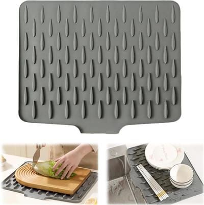 Afdruipmat voor de keuken, lekvrije siliconen mat voor servies, waterafvoer en werkbladbescherming 40 x 32,5 cm voor gootsteen en badkamer