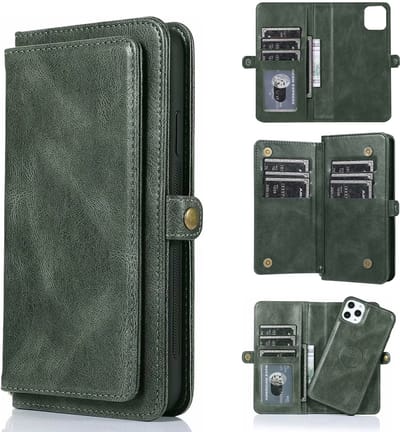 Hoesje geschikt voor iPhone 16e - Bookcase - Afneembaar 2 in 1 - Backcover - Pasjeshouder - Portemonnee - Kunstleer - Groen