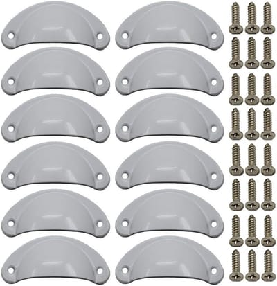 12 x Schelpgrepen Antieke Lade IJzer-nikkellegering Handgrepen meubelgrepen kastdeurgrepen Meubelknoppen Halve Cirkel 8.1cm x 3.5cm Wit