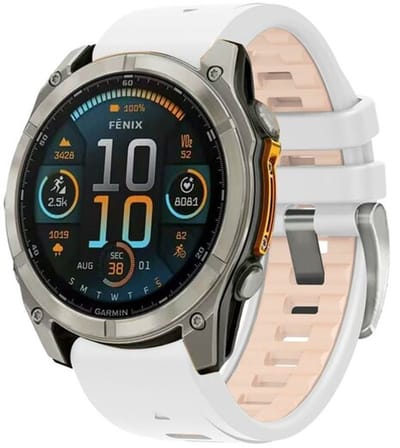 By Qubix - Geschikt voor Garmin bandje - 20mm Quickfit - Siliconen bandje - Wit met zalmroze - Geschikt voor Garmin Fenix 7s/6s/5s / Instinct 2s / Epix Pro Gen 2 (42mm)