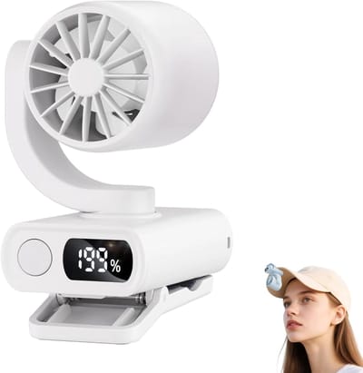 Clip-on Koelventilator – Draagbare Mini-clipventilator – Stille, oplaadbare persoonlijke nekventilator – 5 windsnelheidsstanden – USB-bureauventilator – Ideaal voor buiten, fietsen, aan de riem, op reis, thuis en op kantoor – Wit