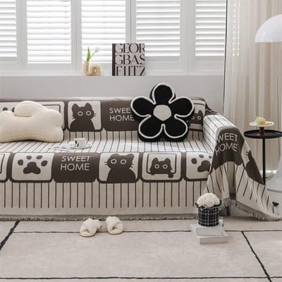 Kat Bloemen Bedrukt Zachte Sofa Handdoek Dekens Kamperen Picknick Anti-Kat Handdoek Zwart Wit Katoen Krab Bescherming Sofa Mat 180x130cm