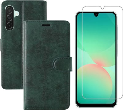 Hoesje geschikt voor Samsung Galaxy A26 bookcase Groen - Met screenprotector tempered glass Galaxy A26