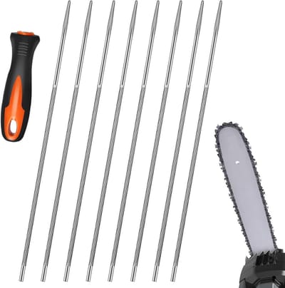 Set van 8 kettingzaag vijlen van 4 mm, ronde vijlen met kunststof handvat voor reparaties en slijpen van zaagkettingen, geschikt voor 3/8 inch kettingzagen en grasmaaiers