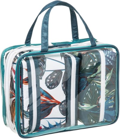 Set van 4x toilettassen/make-up/opberg tasjes jungle planten print - Reis/vakantie toilettassen/make-up etui