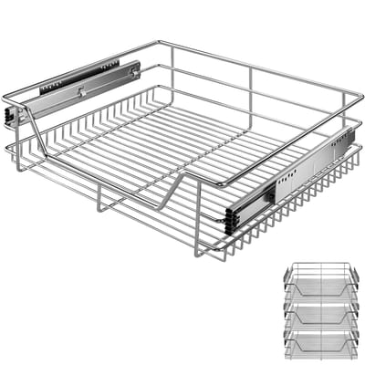 Casaria 3x Lade - Telescopisch Voor 60cm Kastbreedte 57x44x14cm - Zilver