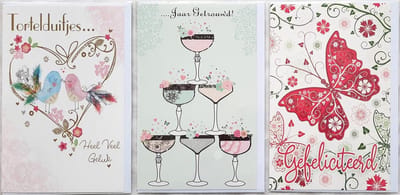 3 Wenskaarten - Getrouwd – Tortelduifjes Heel Veel Geluk - … Jaar Getrouwd – Gefeliciteerd - 12 x 17 cm – GET-307