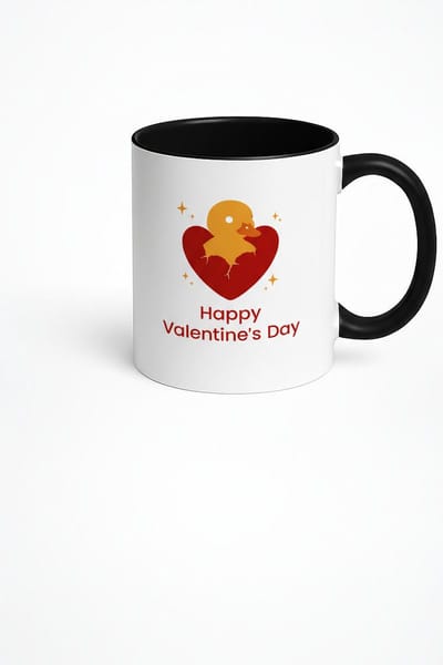 Happy Valentine's Day Mok - Lief Eendje uit Hart - Origineel Valentijn Cadeau - Keramiek Wit Zwart