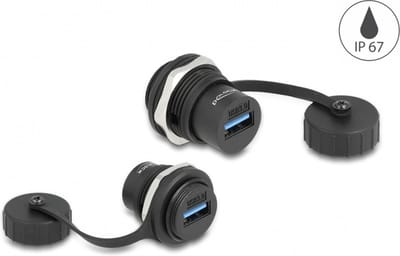 USB naar USB inbouw adapter met beschermkap - IP67 - USB3.0 / zwart