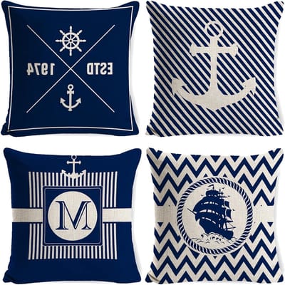 Nautische Kussenhoezen voor Buiten, 4 Stuks 45 x 45 cm, Geschikt voor Boot en Tuin, Waterdicht en Weerbestendig