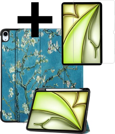 Hoes - Geschikt voor Apple iPad Air (2024/2025/2026) - 11 inch - Met Screenprotector - Trifold Bookcase - Hard Cover Case - Met Uitsparing Geschikt voor Apple Pencil - Hardcover Book - Tablet Hoesje - Bloesem