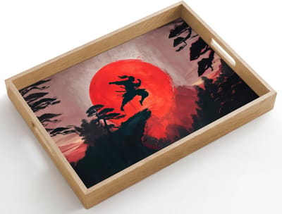 Dienblad hout 50x35 cm - Schootdienblad - Zon - Krijger - Bomen - Bergen - Borrelplank rechthoek - Plateau dienbladen