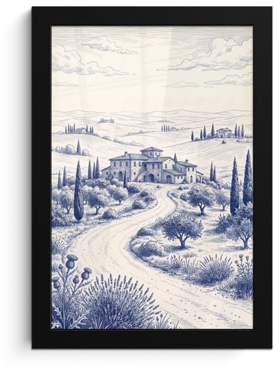 Poster in lijst - Fotolijst 20x30 cm - Posters - Rustiek - Landgoed - Blauw - Posterlijst zwart - Decoratie - Wanddecoratie woonkamer - Muurdecoratie slaapkamer