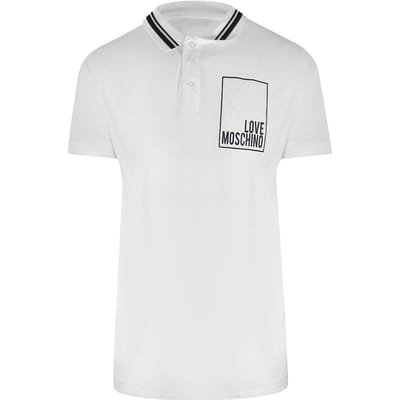 Love Moschino Heren Box Logo Katoenen Poloshirt (Wit)
