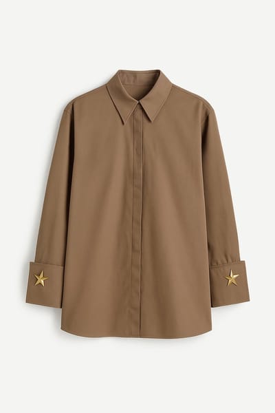Touché Privé - Poplin blouse met brede manchetten - Taupe - Dames
