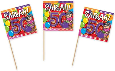 Cocktailprikkers Sarah 50 jaar - 50x st - prikkertjes - 50e verjaardag feestartikelen