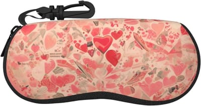 Brillenkoker Hart Bloemen - Bril Etui - Brillen Beschermen - Zachte Neopreen Hoes - 17 x 8 cm - Rood