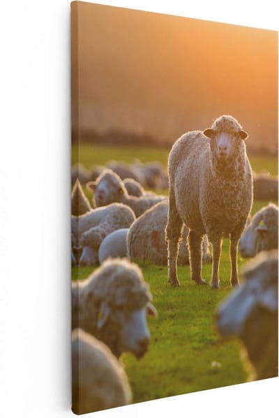 Artaza Canvas Schilderij Kudde Schapen - 20x30 cm - Klein - Muurdecoratie Landschap - Wanddecoratie Boerderij - Schilderijen Op Canvas